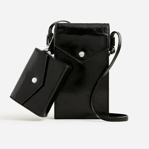 J. Crew Gracie Black Leather Phone Crossbody Bag Gold Hardware